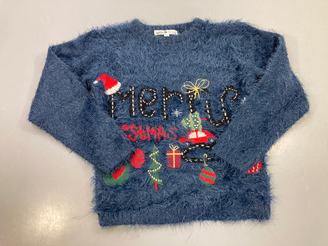 Pull duveteux bleu Merrayé Christmas, Billie & Kenny, moins cher chez Petit Kiwi