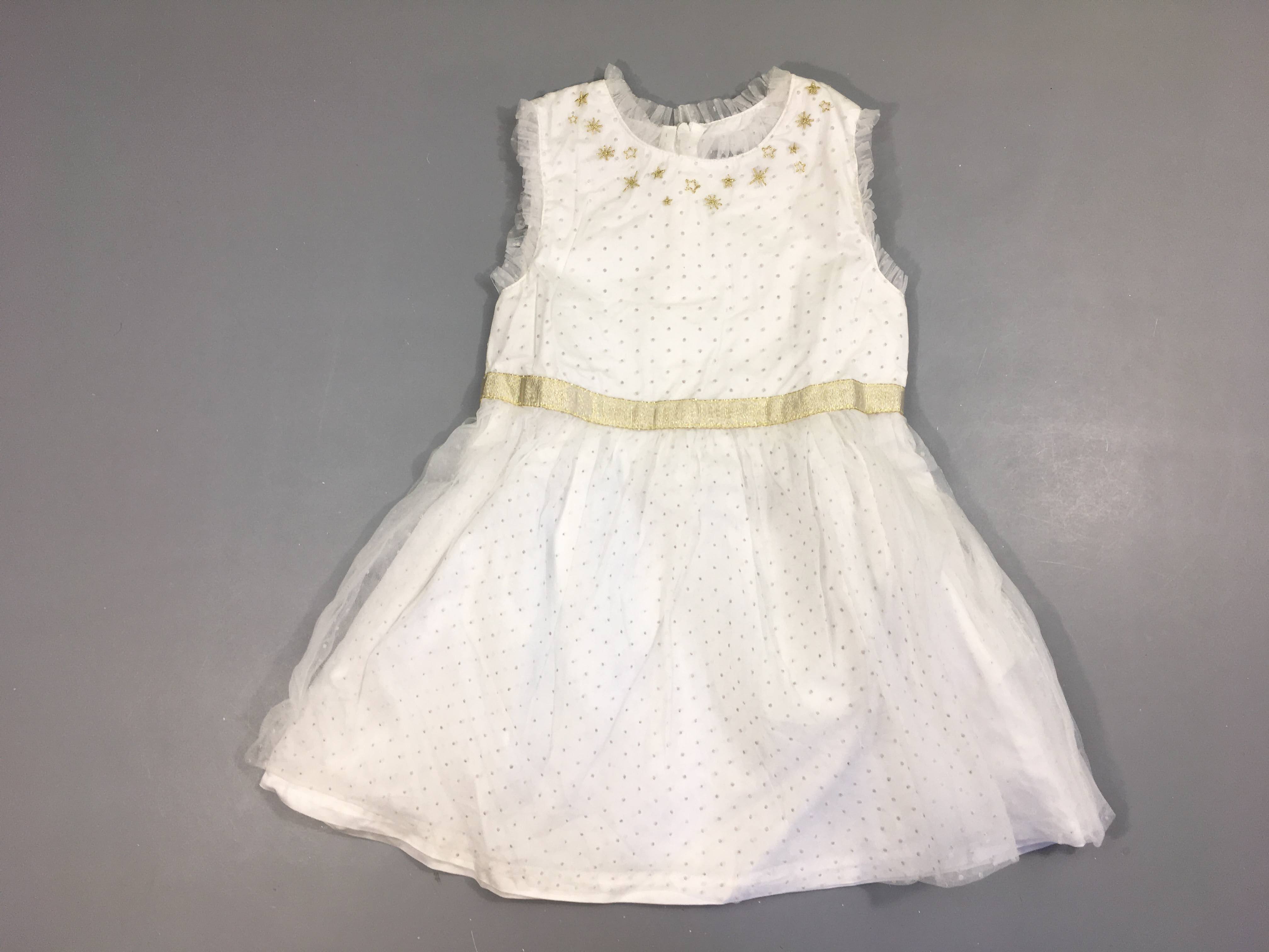 Robe s.m blanche tulle pois broderies étoiles, pois effacés sur le côté et l'arrière