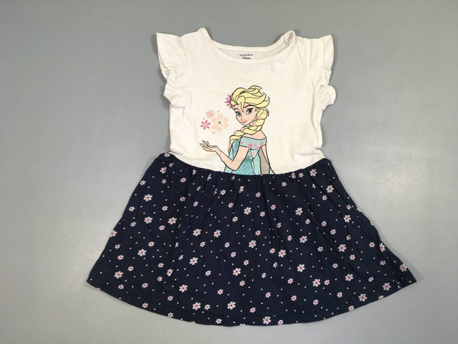 Robe m.c jersey blanc/bleu reine des neiges fleuries, moins cher chez Petit Kiwi