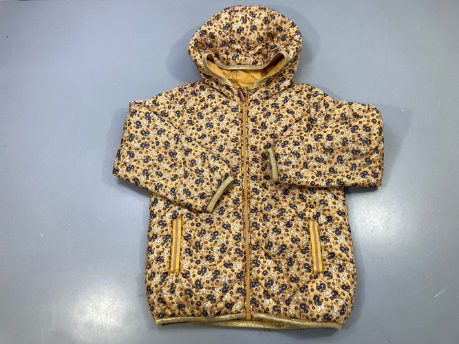 Doudoune light capuche moutarde fleurs marine, moins cher chez Petit Kiwi
