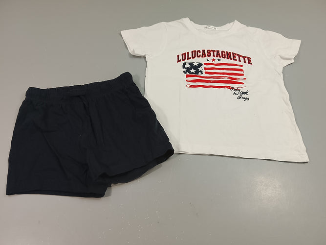 Pyjama 2pcs jersey, T-shirt m.c blanc  drapeau USA + short bleu marine, moins cher chez Petit Kiwi