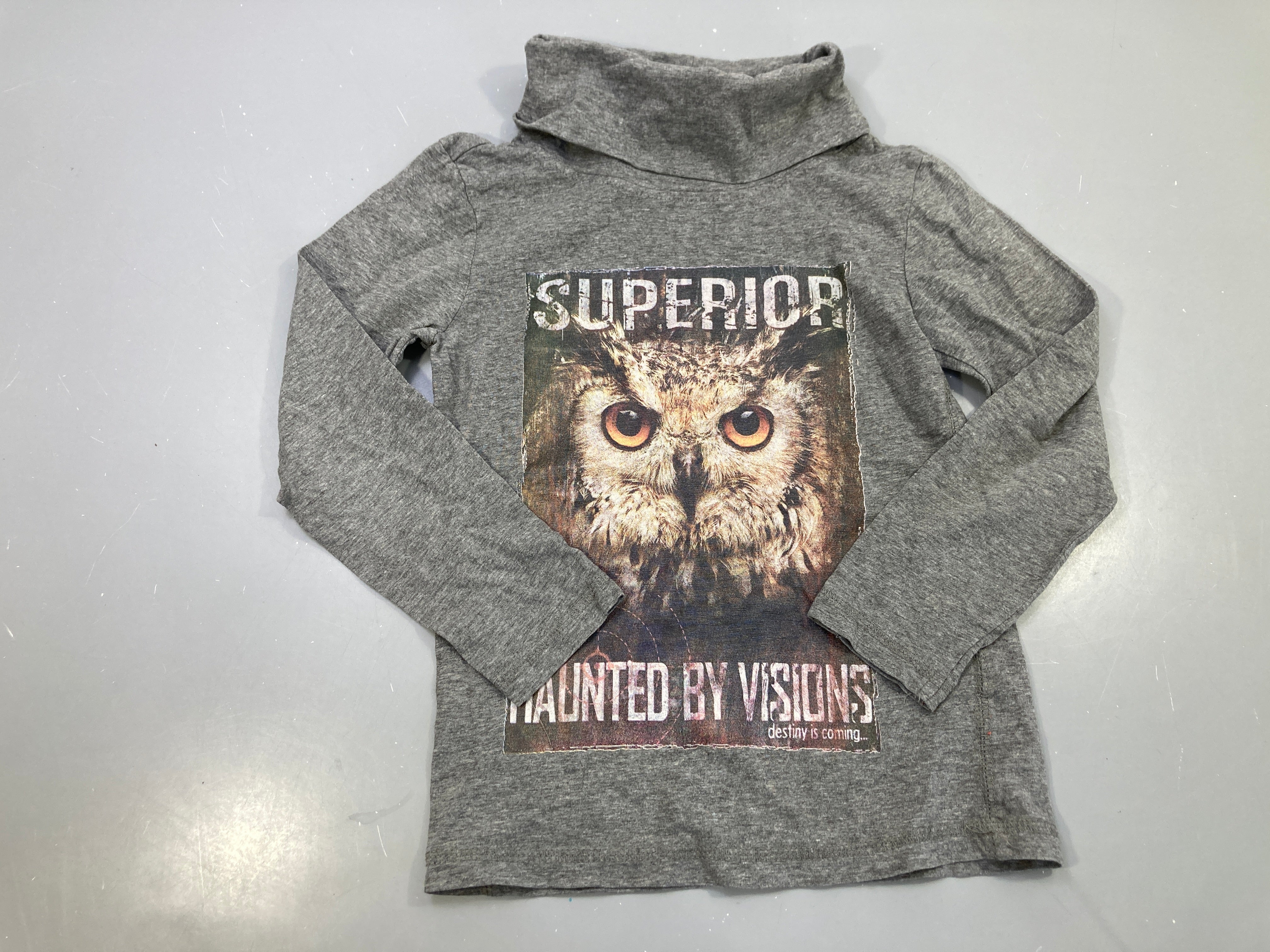 T-shirt m.l col roulé gris chiné hibou