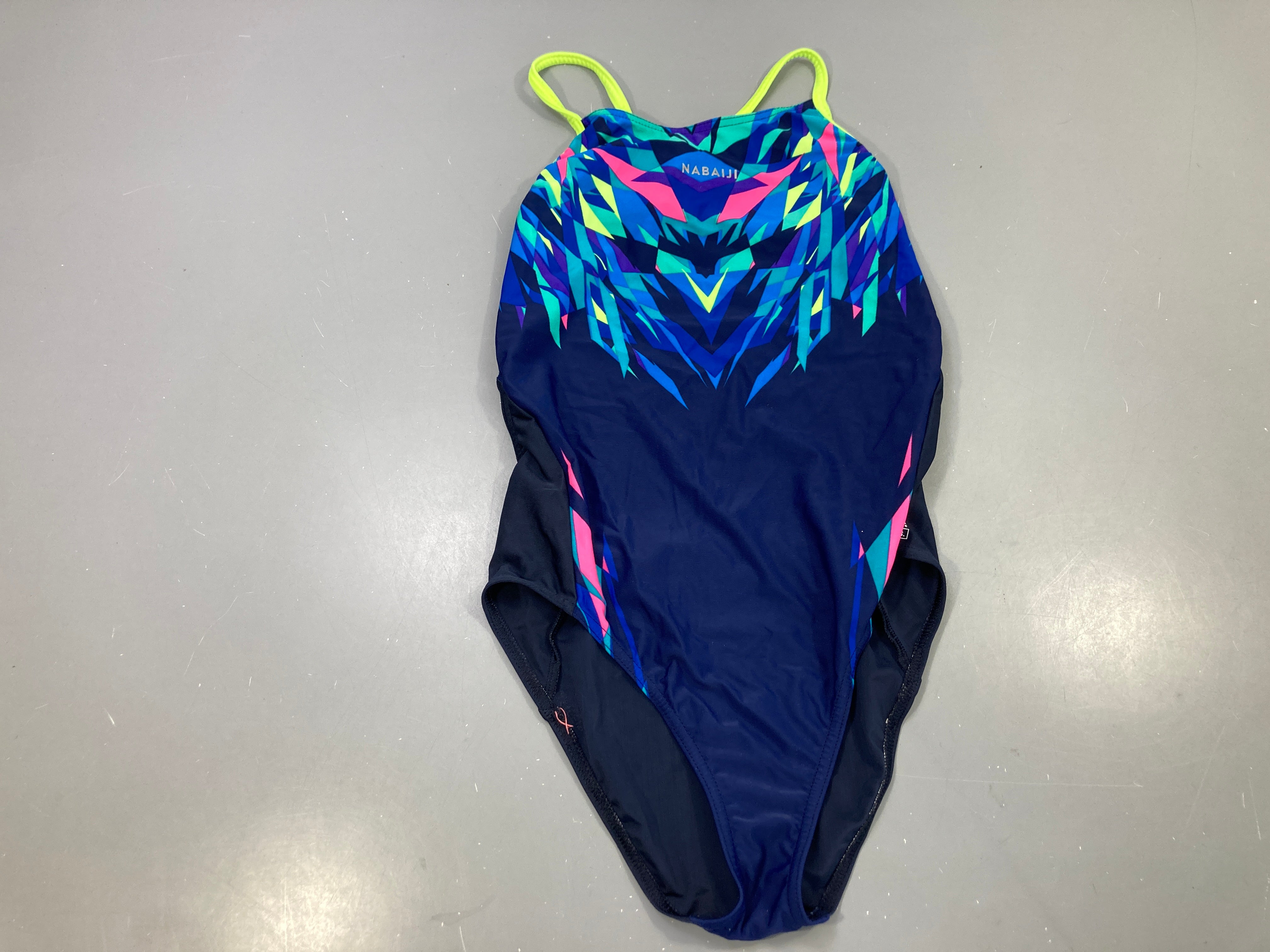 Maillot de bain 1 pièce bleu marine imprimé graphique, Nabaiji