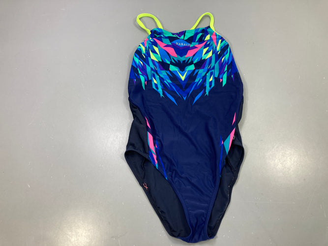 Maillot de bain 1 pièce bleu marine imprimé graphique, Nabaiji, moins cher chez Petit Kiwi