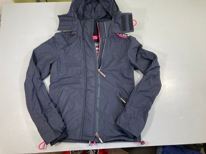 Veste légère zippée bleu foncé à capuche superdr.y, moins cher chez Petit Kiwi