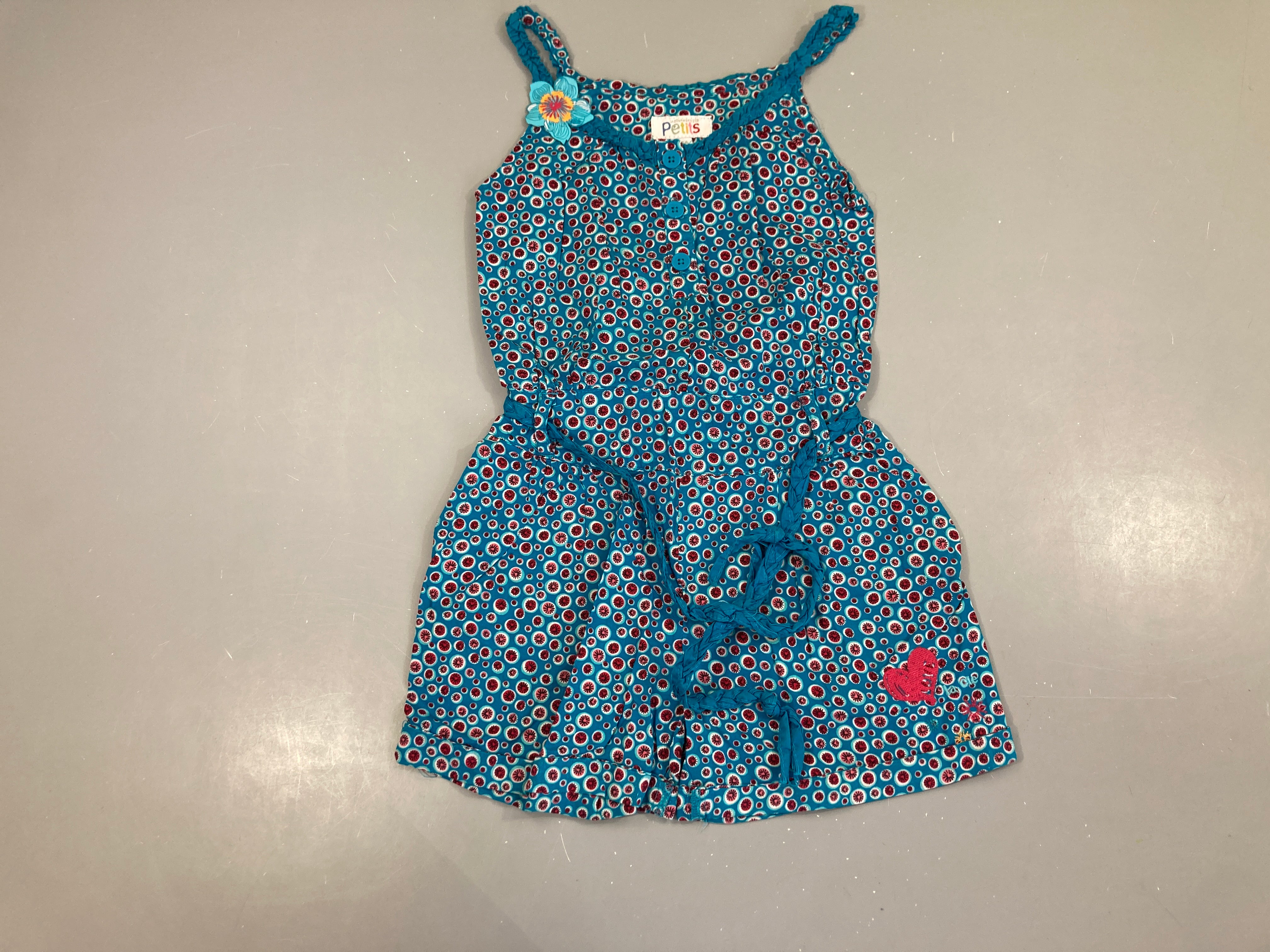 Combishort fines bretelles bleue pois fleur