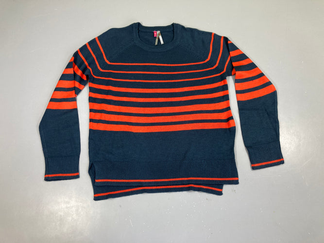 Pull léger bleu foncé rayé rouge, moins cher chez Petit Kiwi
