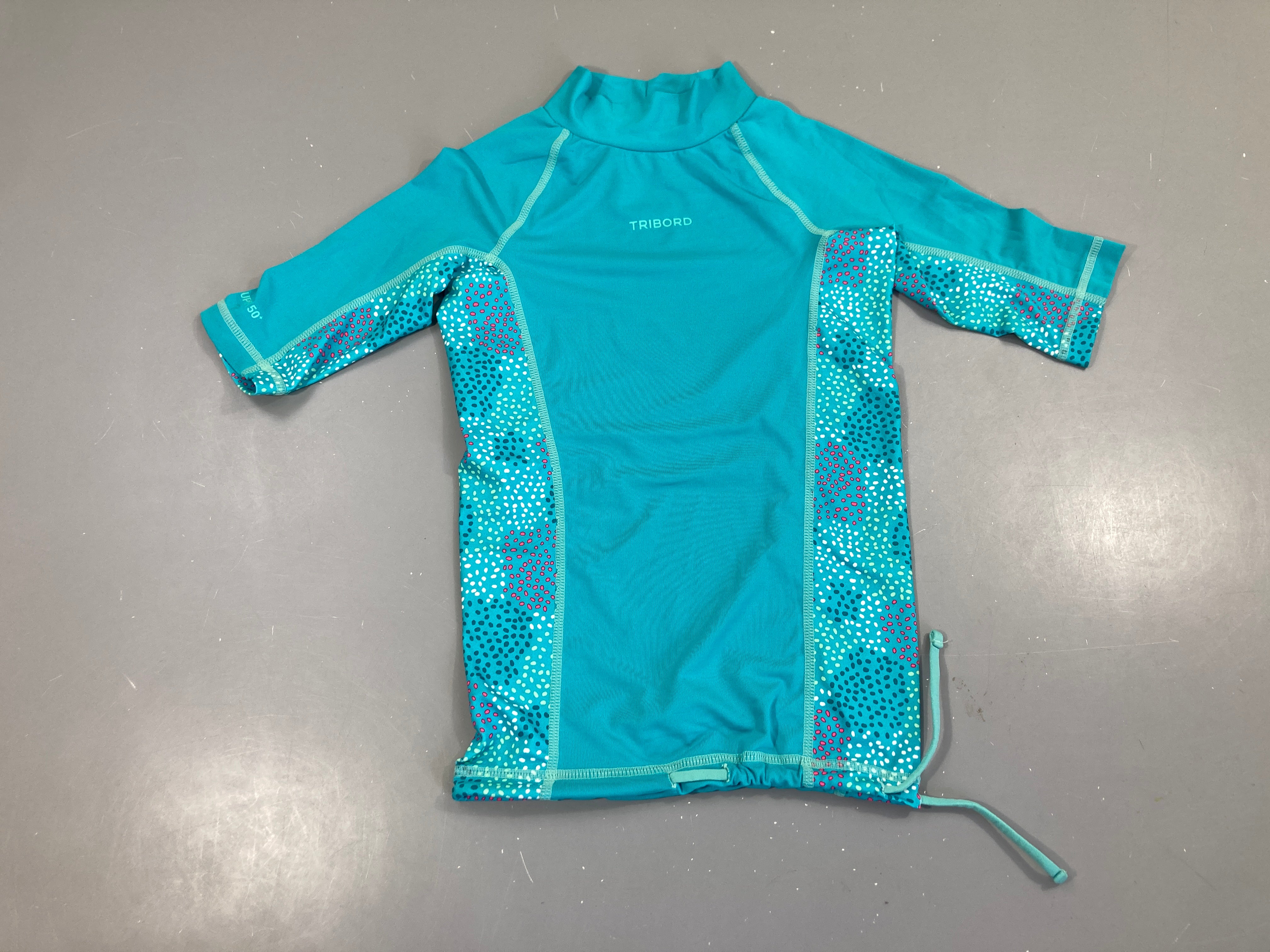 T-shirt m.c anti-uv turquoise motifs pois tribord (taille estimée)