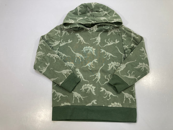 Sweat à capuche vert kaki, motif squelettes dinosaures Bouloché, moins cher chez Petit Kiwi