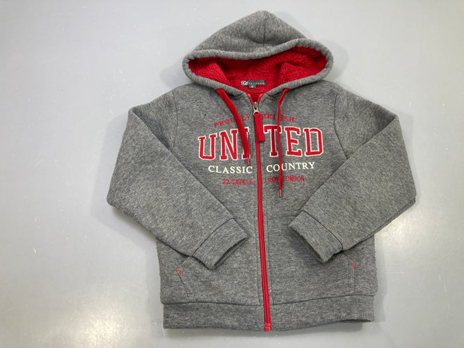Sweat zippé capuche gris chiné, sherpa rouge Bouloché!, moins cher chez Petit Kiwi