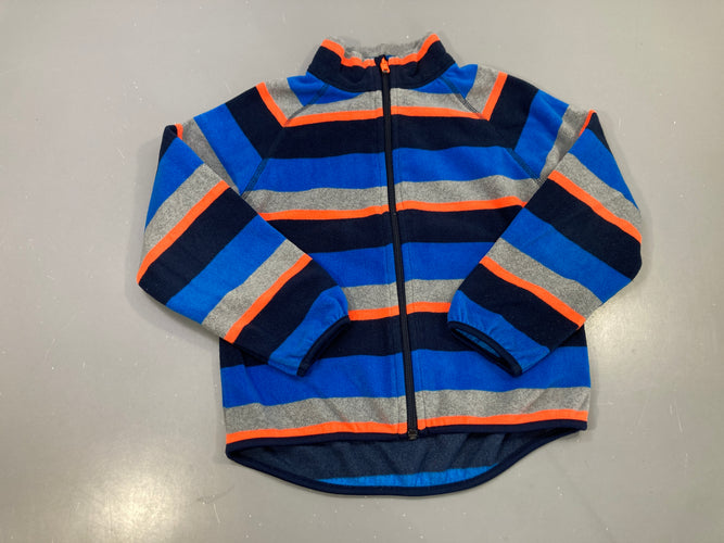 Polar zippé rayé bleu gris orange, moins cher chez Petit Kiwi