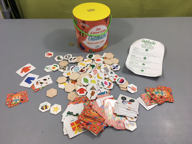 Jeu d'observation Outékaché, 3-6ans, manque 1 carte et une pièce, moins cher chez Petit Kiwi