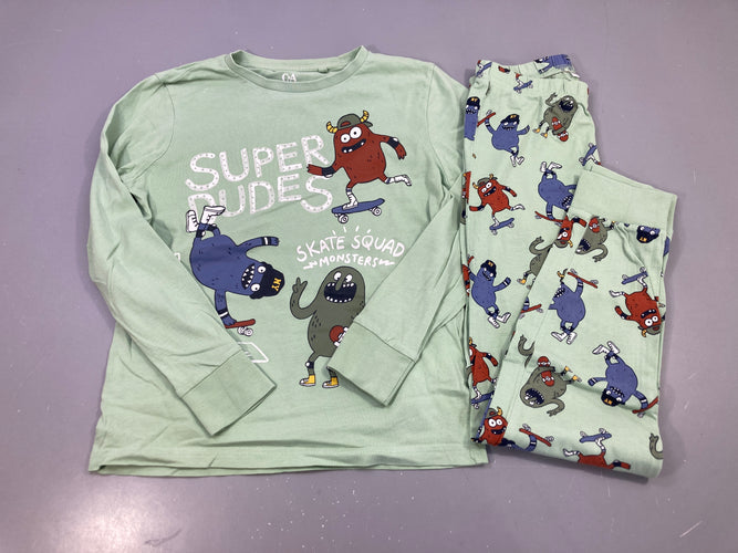 Pyjama 2pcs jersey vert, monstres skateboard, Super Dudes, moins cher chez Petit Kiwi