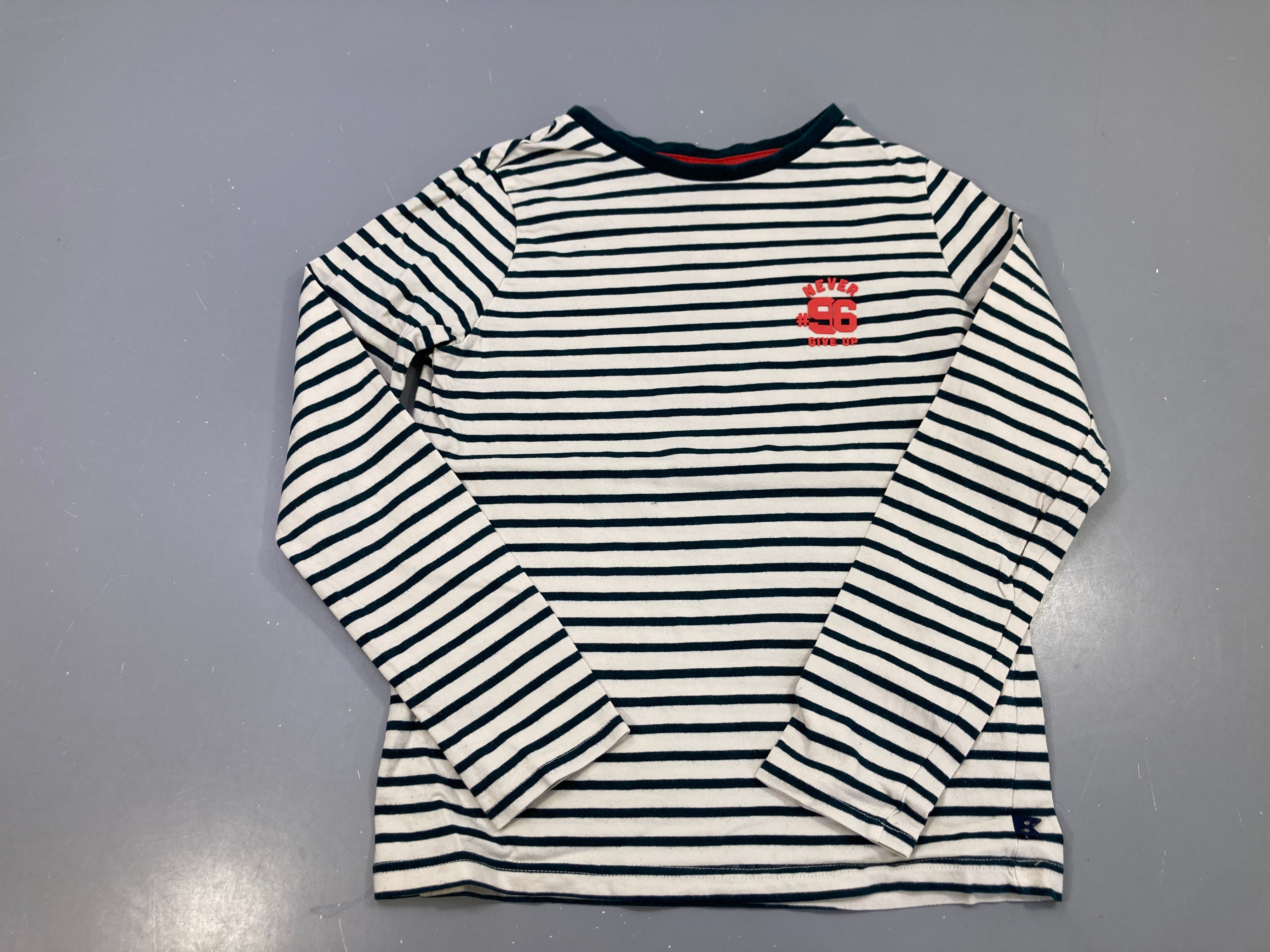 T-shirt m.l écru rayé marine, Never Give Up #96