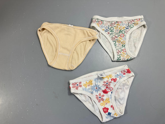 3 Culottes blanc fleurs clair-jaune rayé blanc, moins cher chez Petit Kiwi