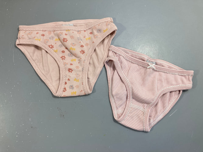 2 Culottes rose fleuries/blanc rayé rose, moins cher chez Petit Kiwi