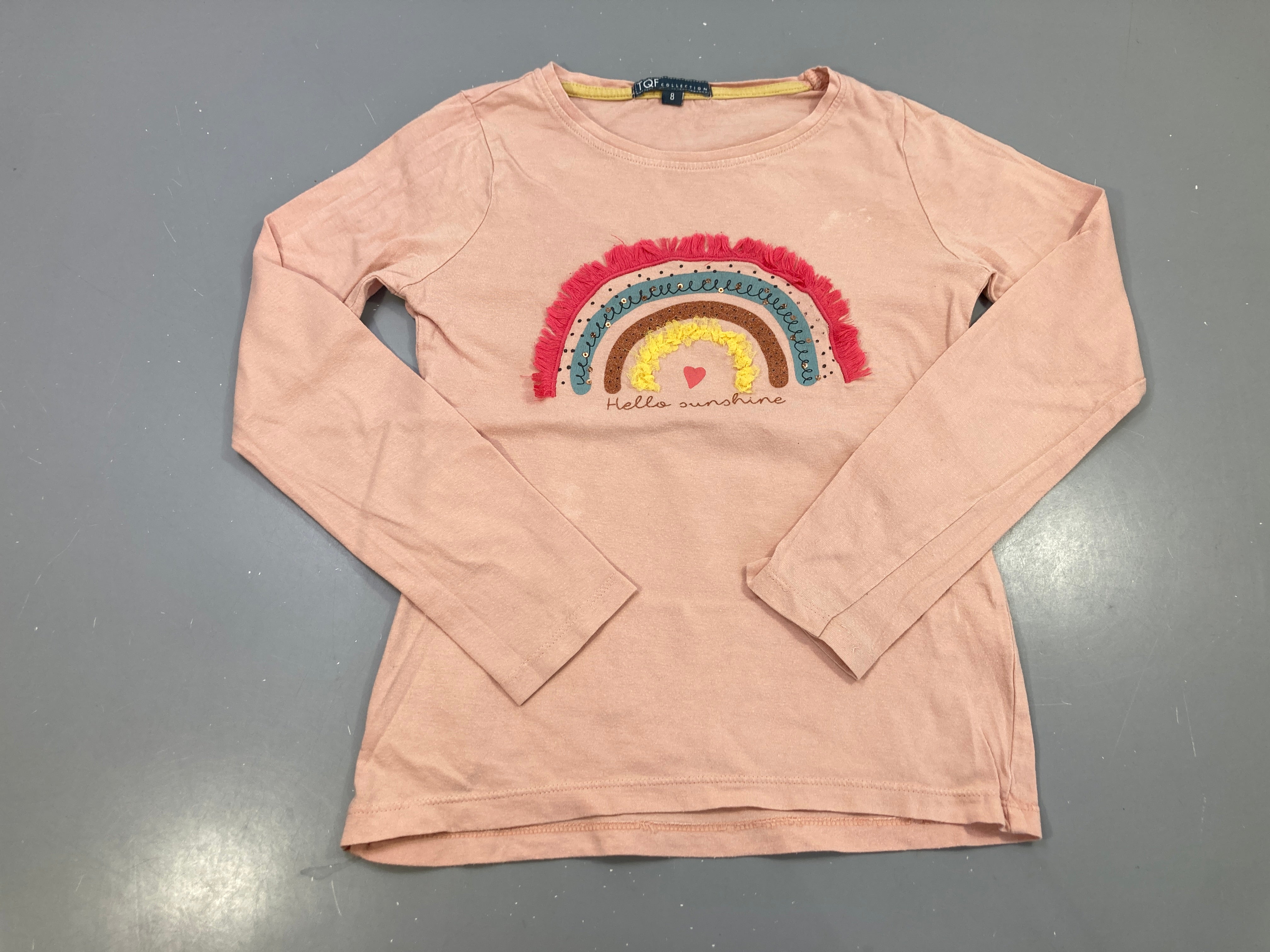 T-shirt m.l rose pâle, arc-en-ciel à franges, Hello sunshine