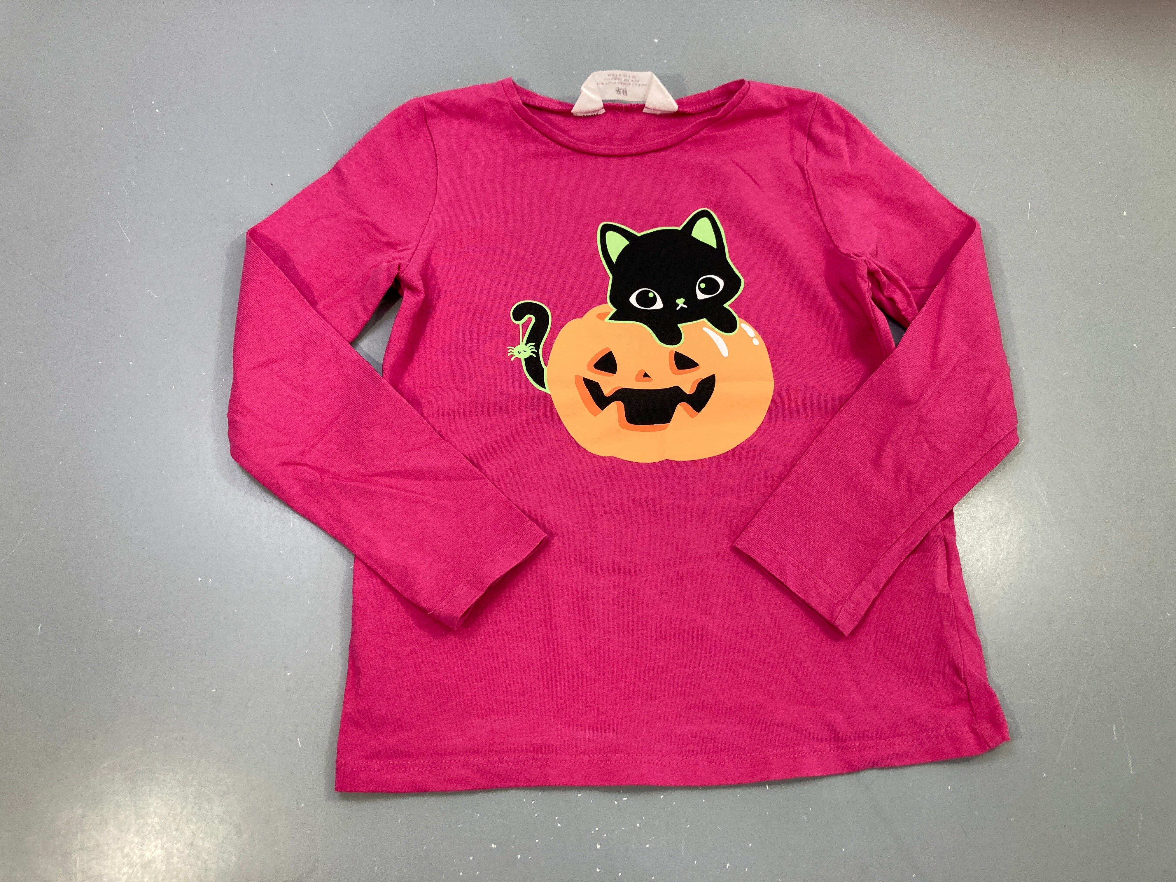 T-shirt m.l fuchsia, chat noir citrouille Halloween