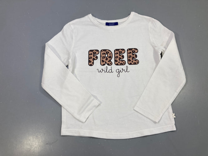 T-shirt m.l blanc, FREE wild girl imprimé léopard, moins cher chez Petit Kiwi