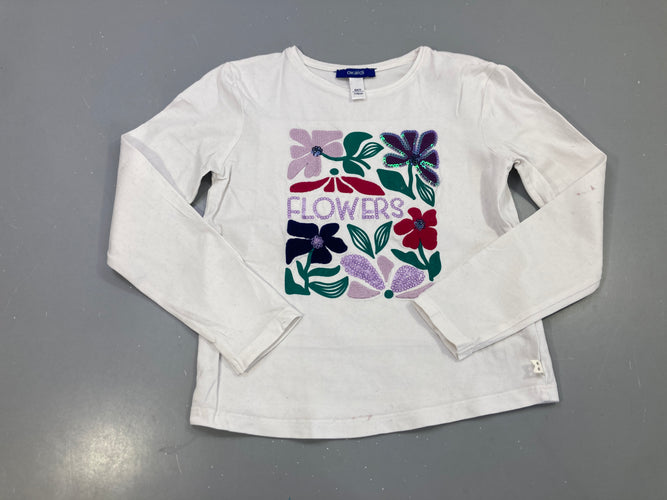 T-shirt m.l blanc, fleurs brodées sequins, Flowers, moins cher chez Petit Kiwi