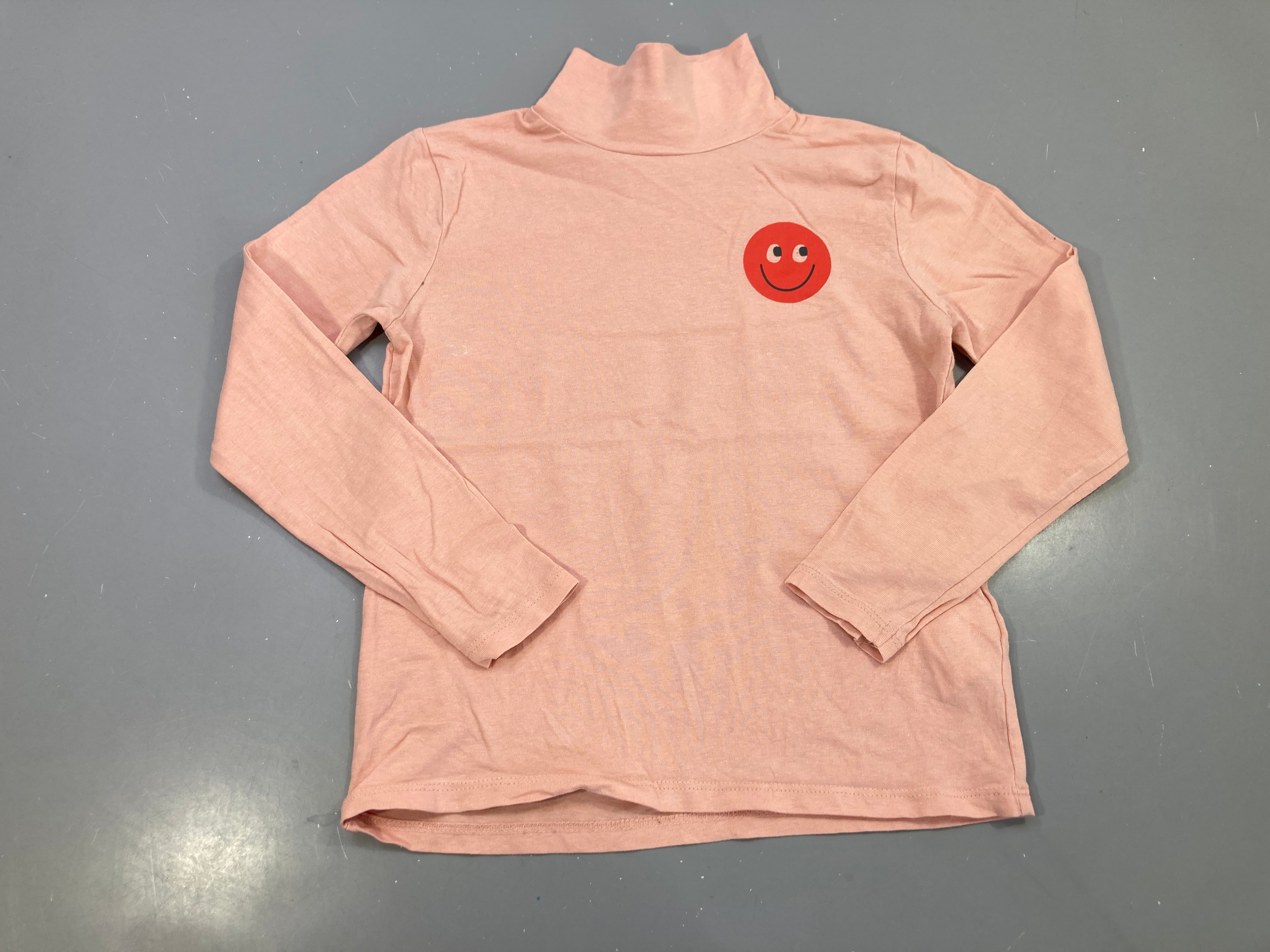 T-shirt m.l col roulé rose, s.miley rouge