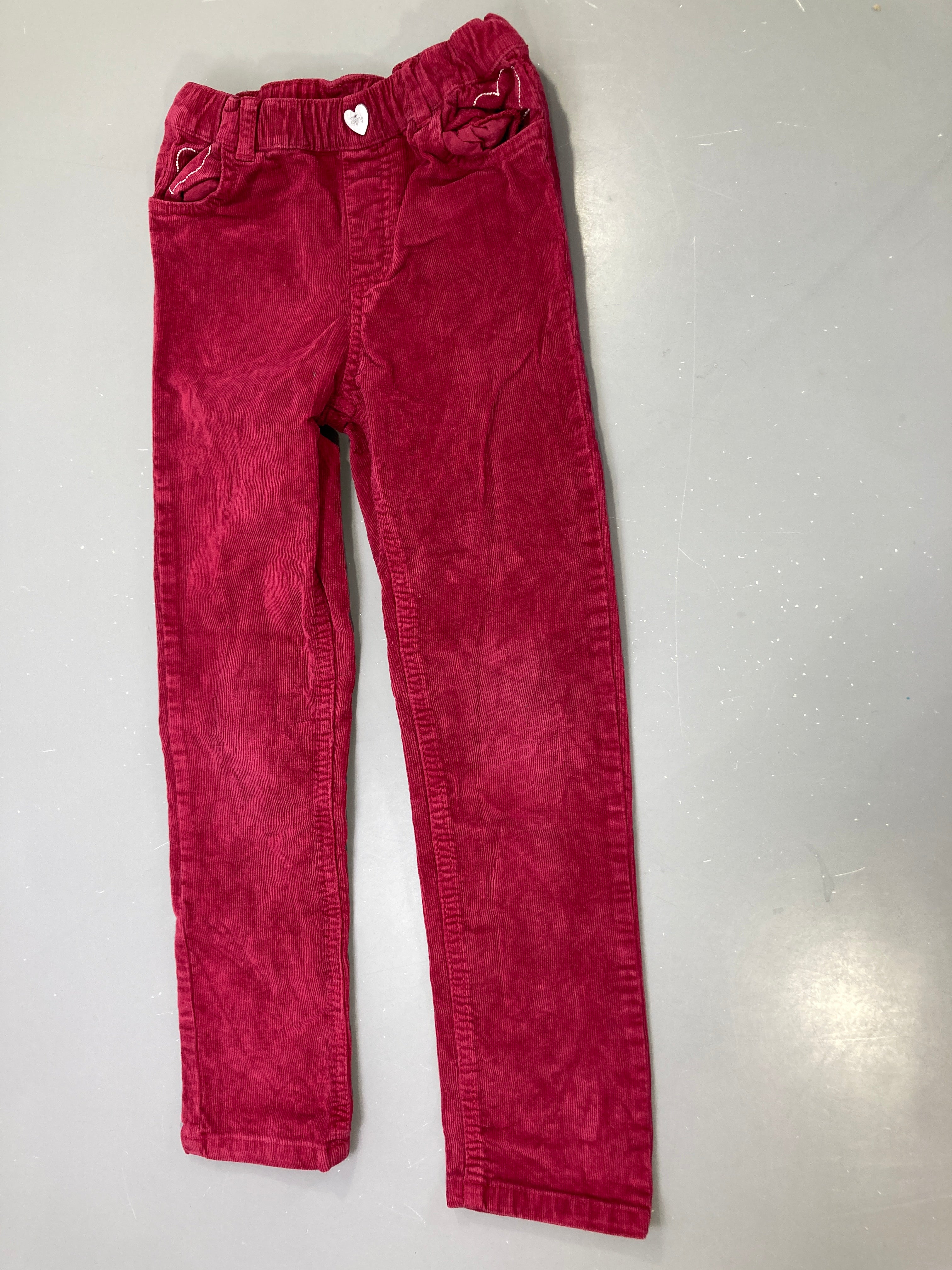 Pantalon velours côtelé bordeaux, poche coeur