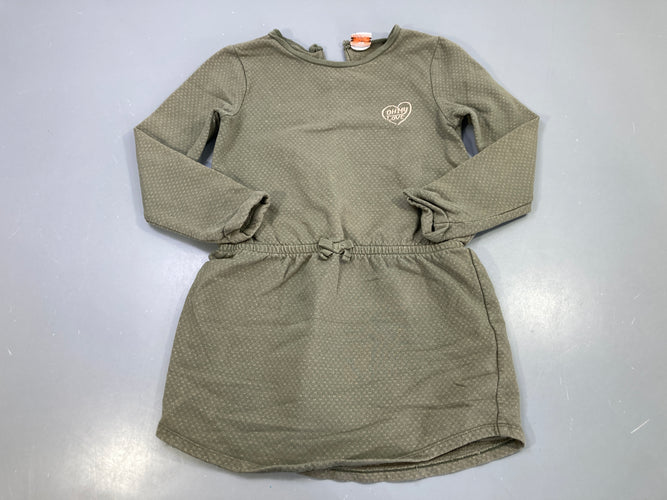 Robe m.l kaki, pois dorés, coeur brodé Oh my love, noeud taille, moins cher chez Petit Kiwi