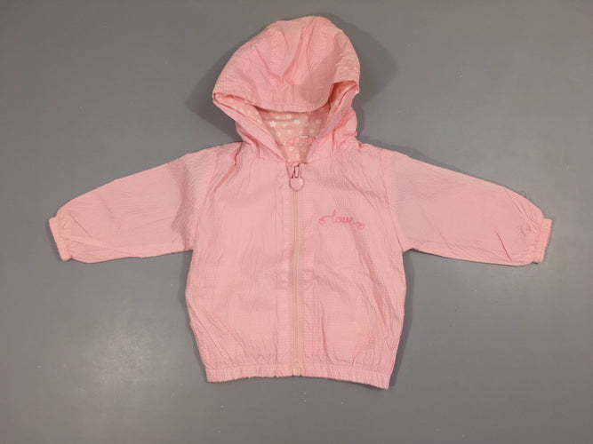 Veste légère zippée à capuche doublé jersey rose love, moins cher chez Petit Kiwi