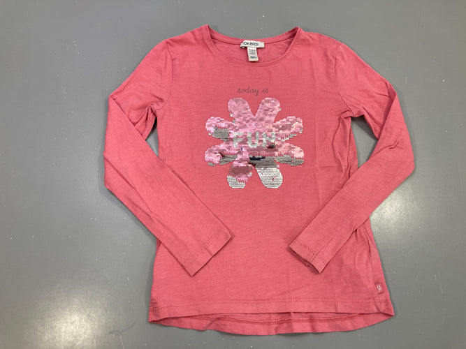 T-shirt m.l rose flammé, fleur sequins FUN, moins cher chez Petit Kiwi