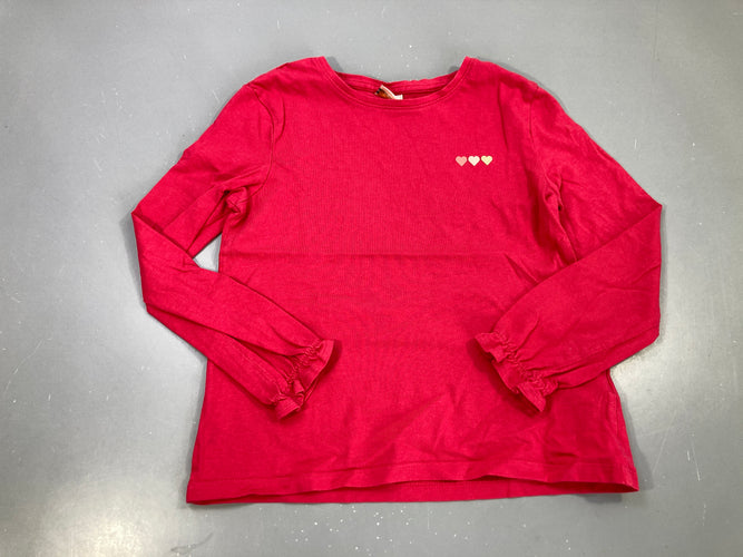 T-shirt m.l rouge, coeurs brodés, manches froncées, moins cher chez Petit Kiwi