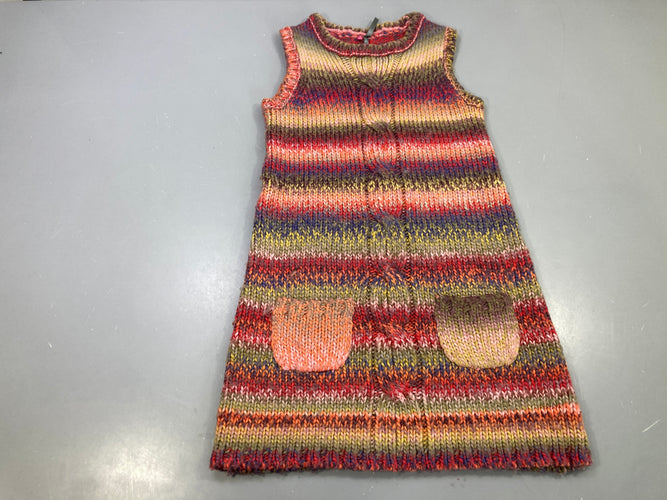 Robe s.m tricot rayé multicolore, poches 15% Laine, moins cher chez Petit Kiwi