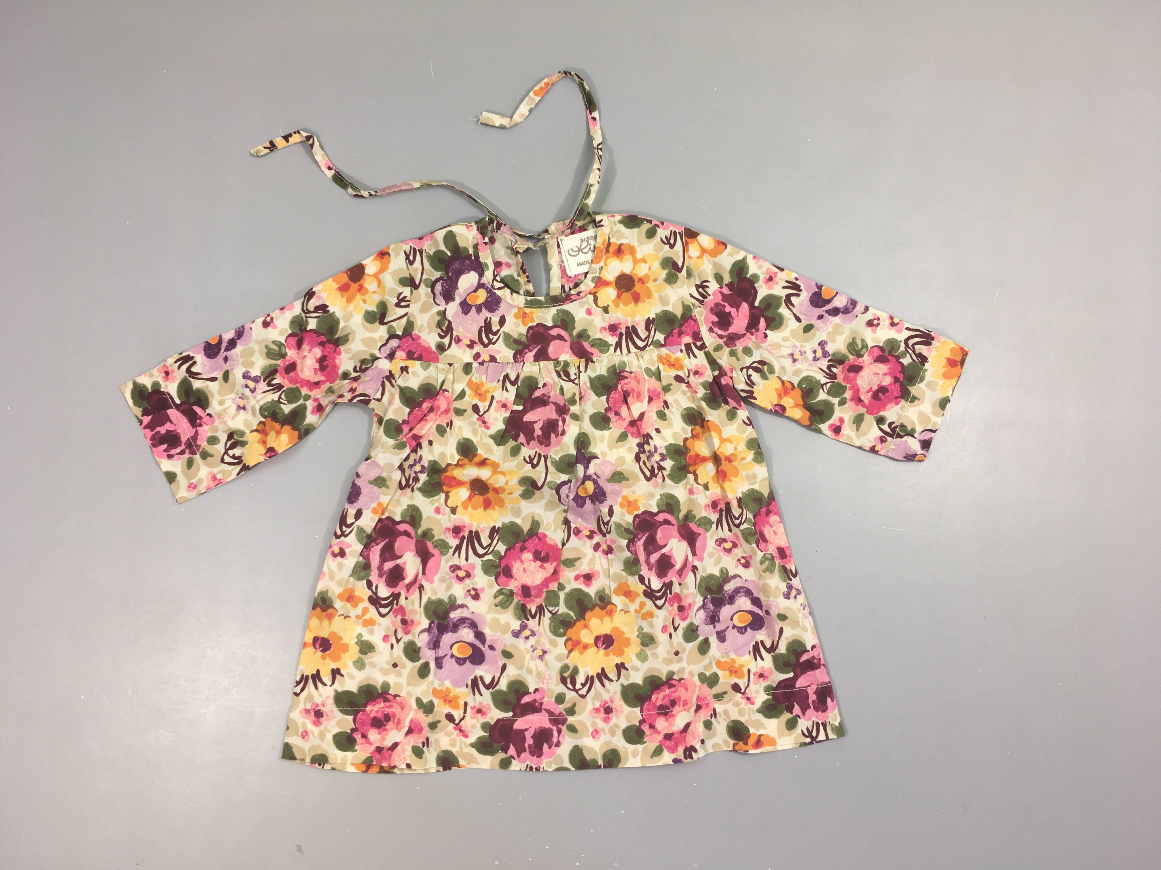Robe m.l beige fleurs mauve/rose/jaune sisco olive