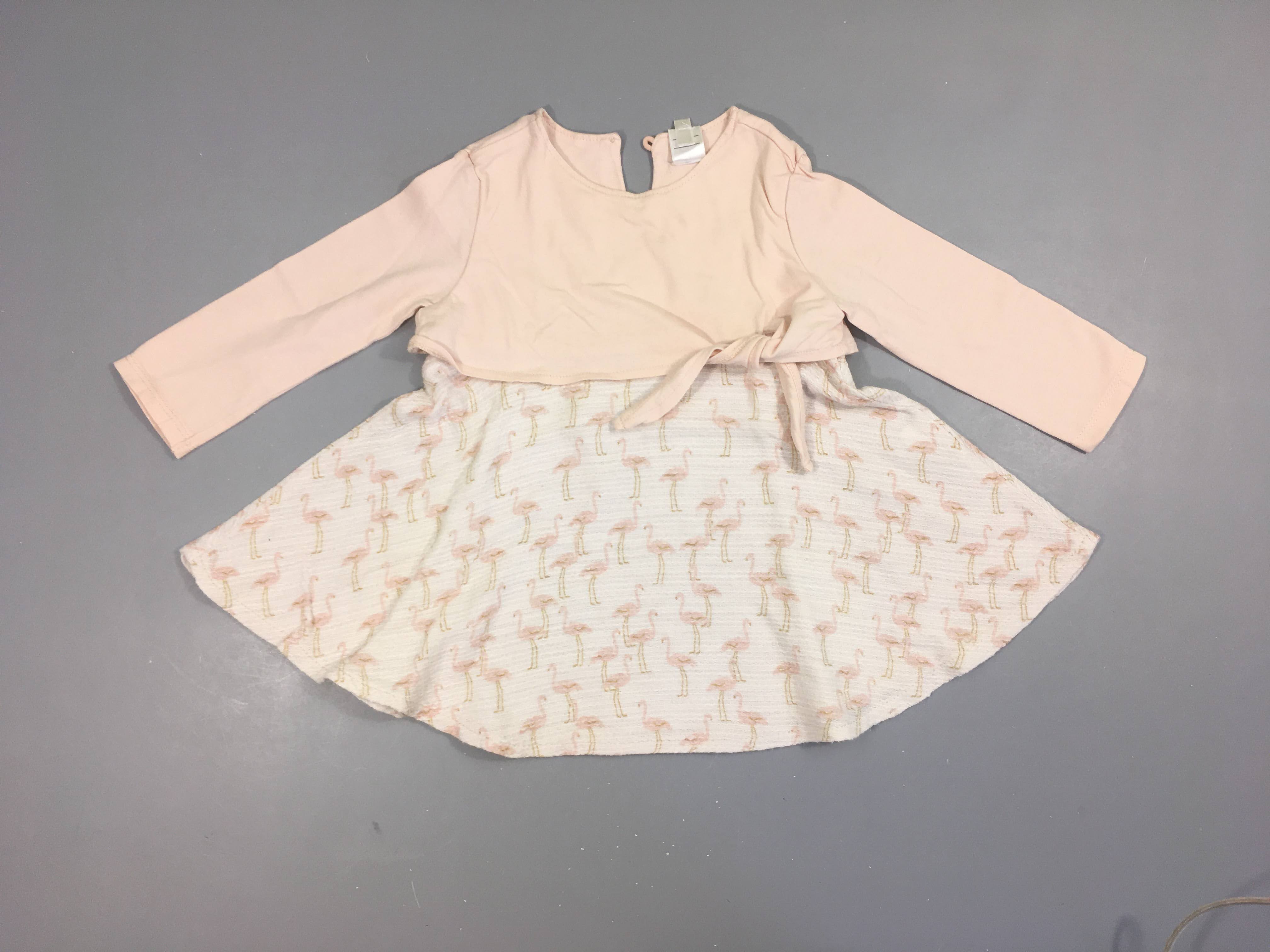Robe m.l bi-matière jersey rose pâle, bas flamands roses