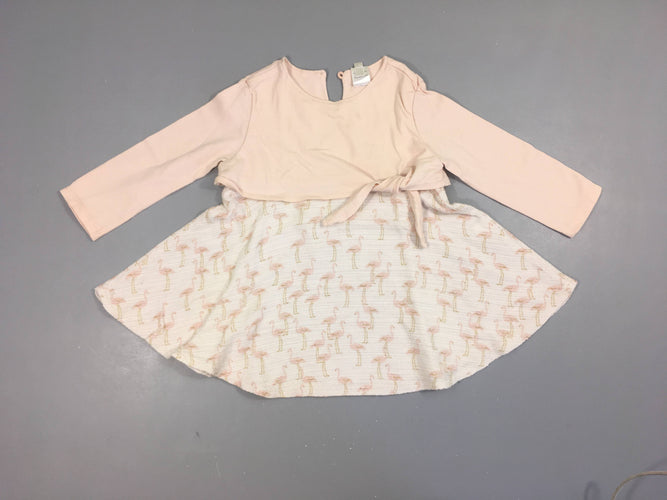 Robe m.l bi-matière jersey rose pâle, bas flamands roses, moins cher chez Petit Kiwi