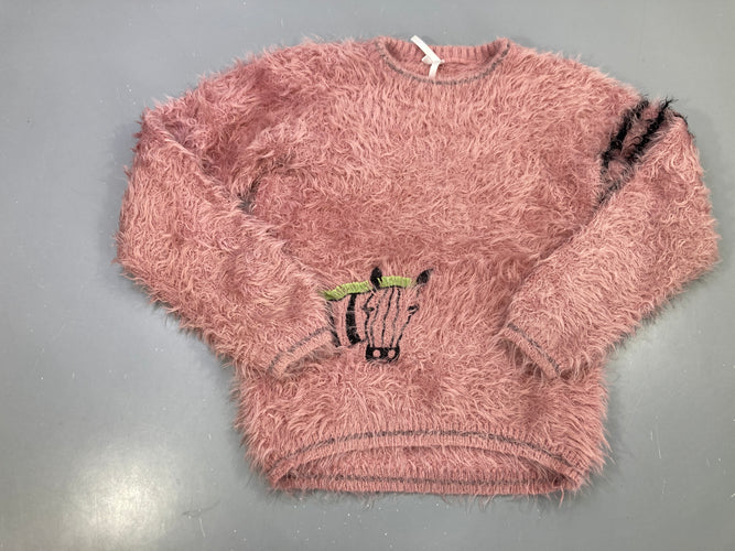 Pull rose duveteux, zèbre, moins cher chez Petit Kiwi
