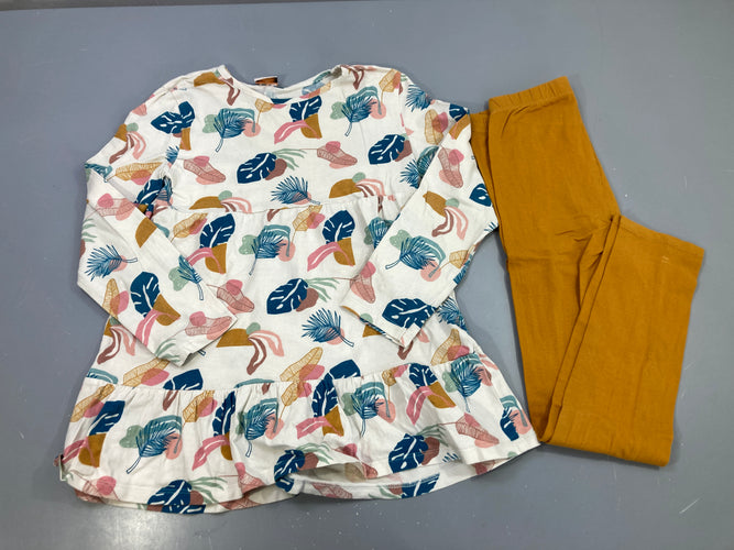 Robe de nuitm.l écru feuilles tropicales, legging moutarde, moins cher chez Petit Kiwi