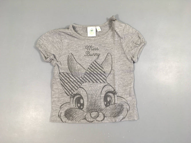 T-shirt m.c gris chiné miss bunny, légèrement bouloché, moins cher chez Petit Kiwi