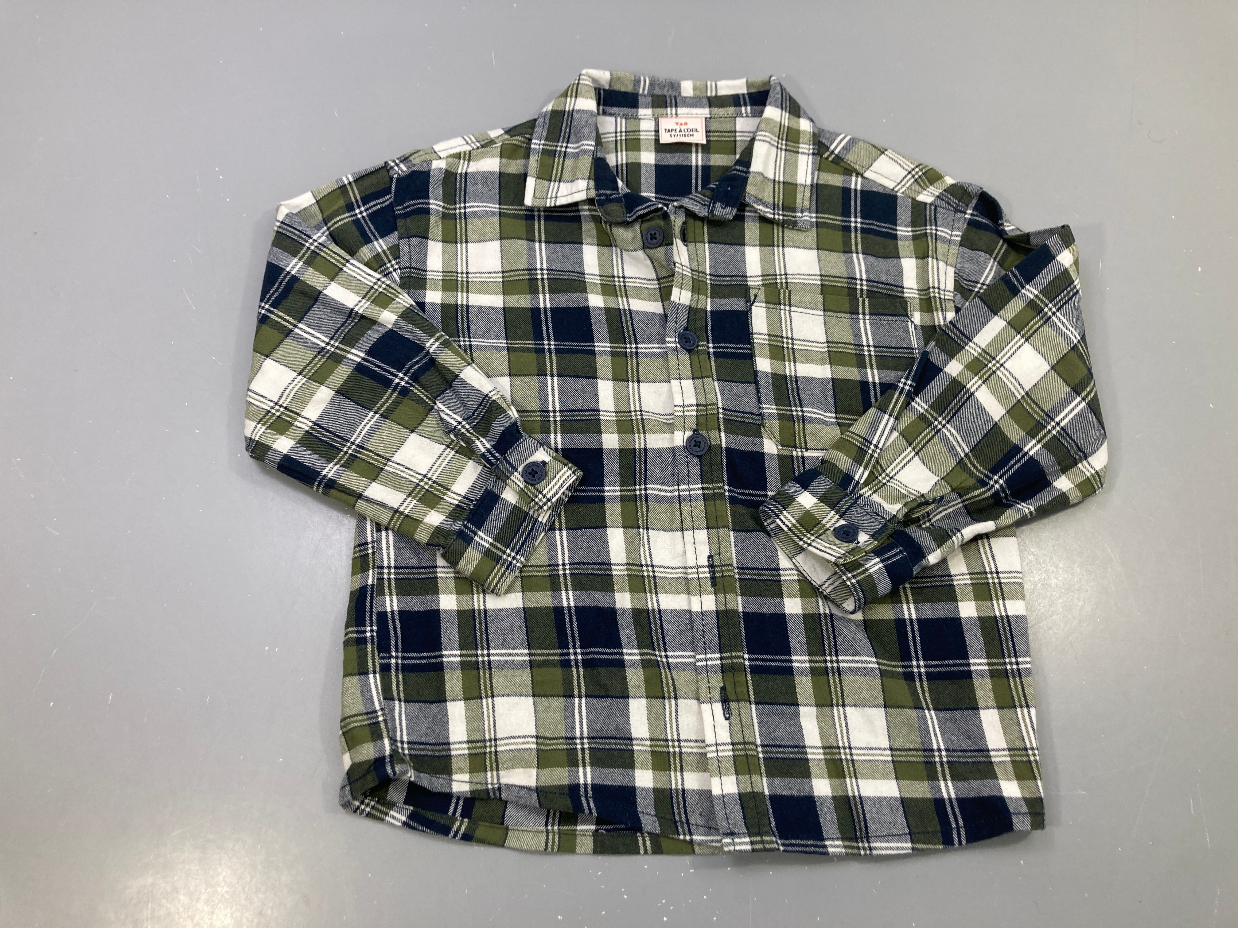 Chemise m.l flanelle  vert marine carreaux
