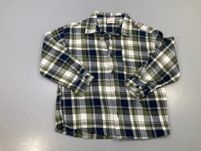 Chemise m.l flanelle  vert marine carreaux, moins cher chez Petit Kiwi