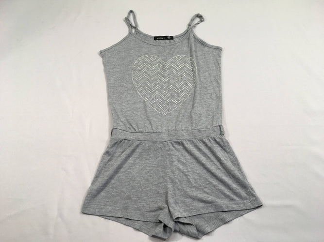 Combishort jersey gris chiné coeurs strass, moins cher chez Petit Kiwi