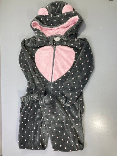 Surpyjama gris à pois roses, oreilles ourson, moins cher chez Petit Kiwi