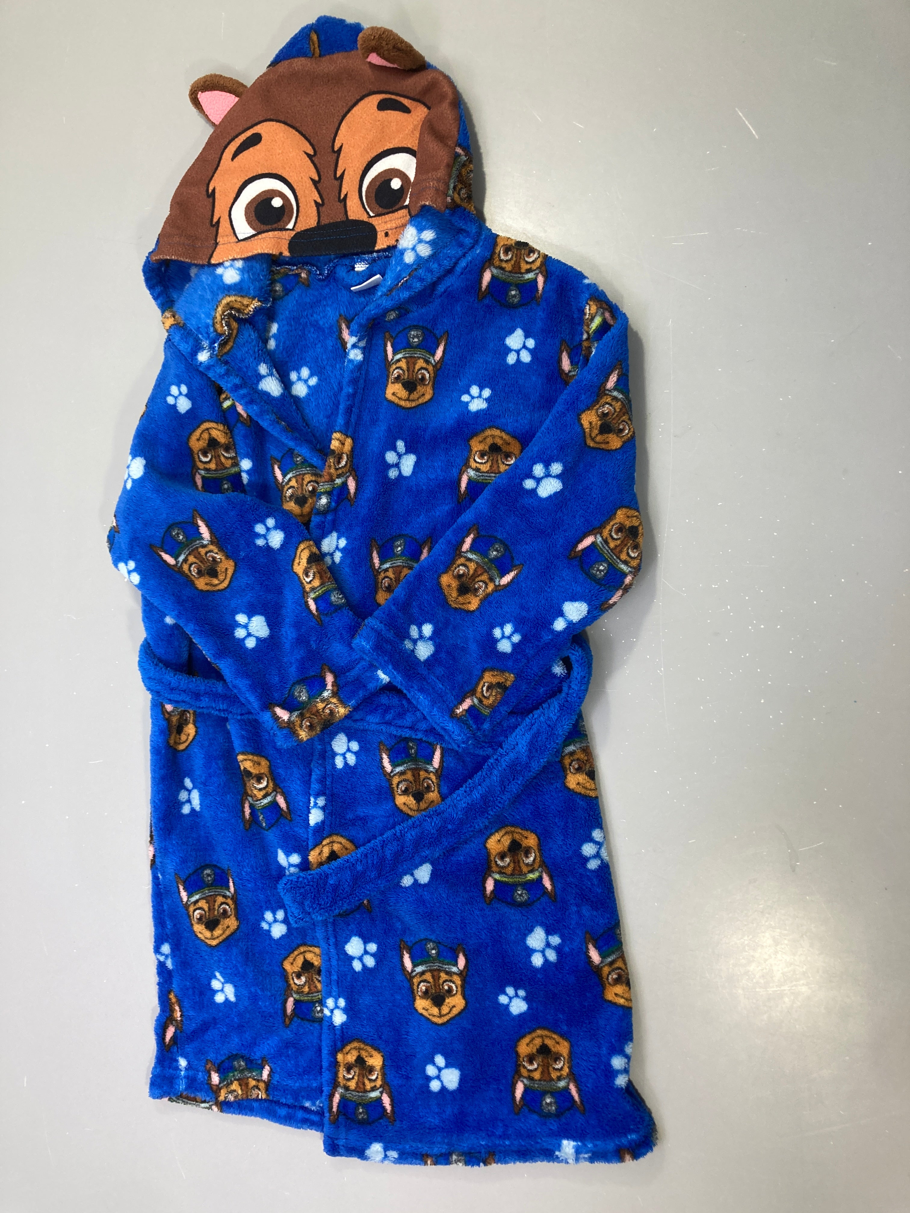 Peignoir capuche animal bleu, pattes brodées