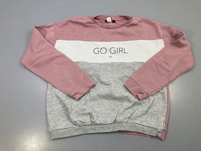 Sweat rose et gris, motif GO GIRL, moins cher chez Petit Kiwi