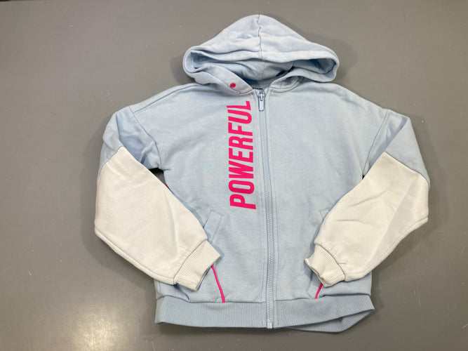 Sweat zippé capuche bleu clair et blanc, POWERFUL rose, moins cher chez Petit Kiwi