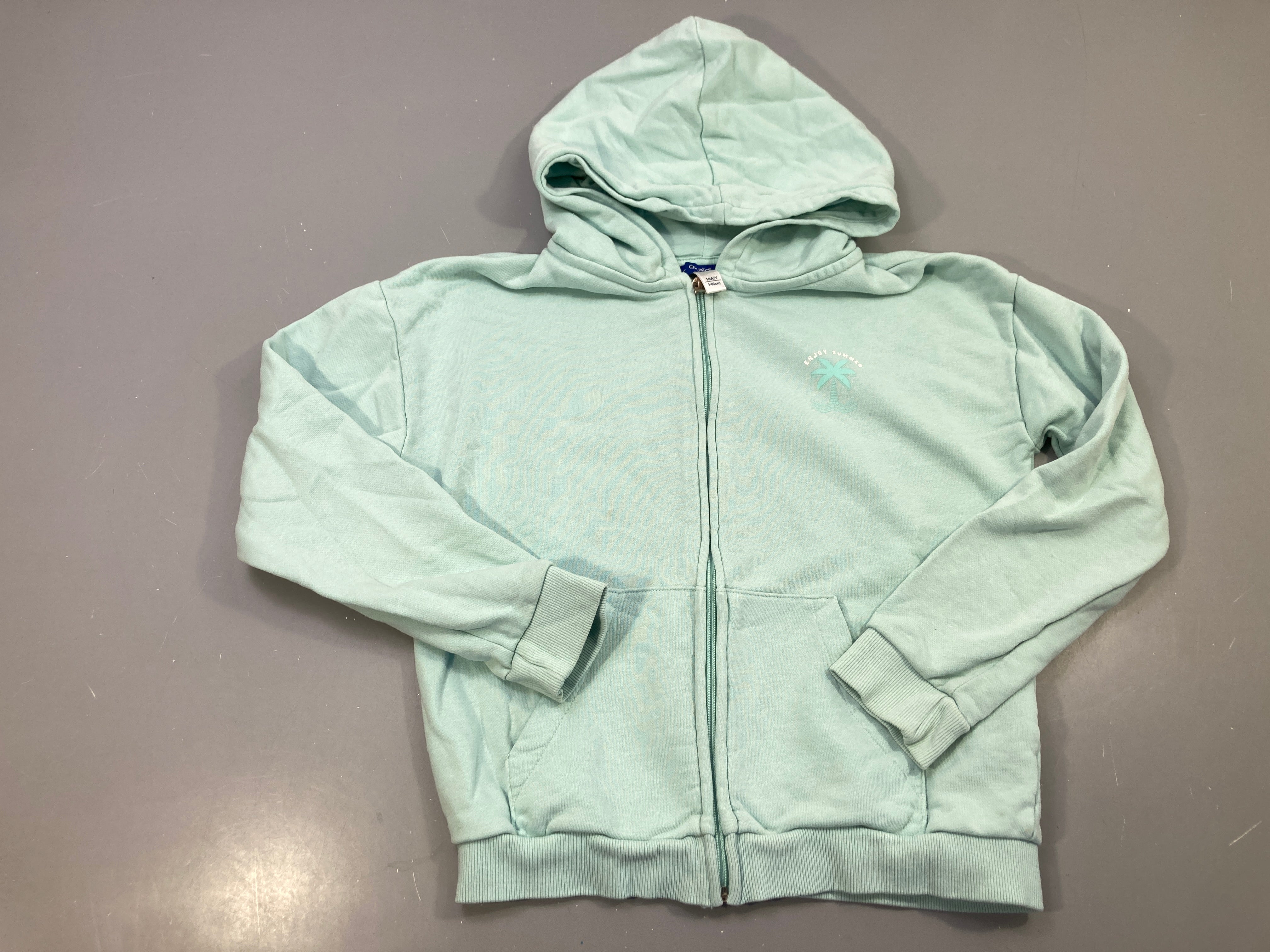 Sweat zippé capuche vert menthe, ENJOY SUMMER palmier