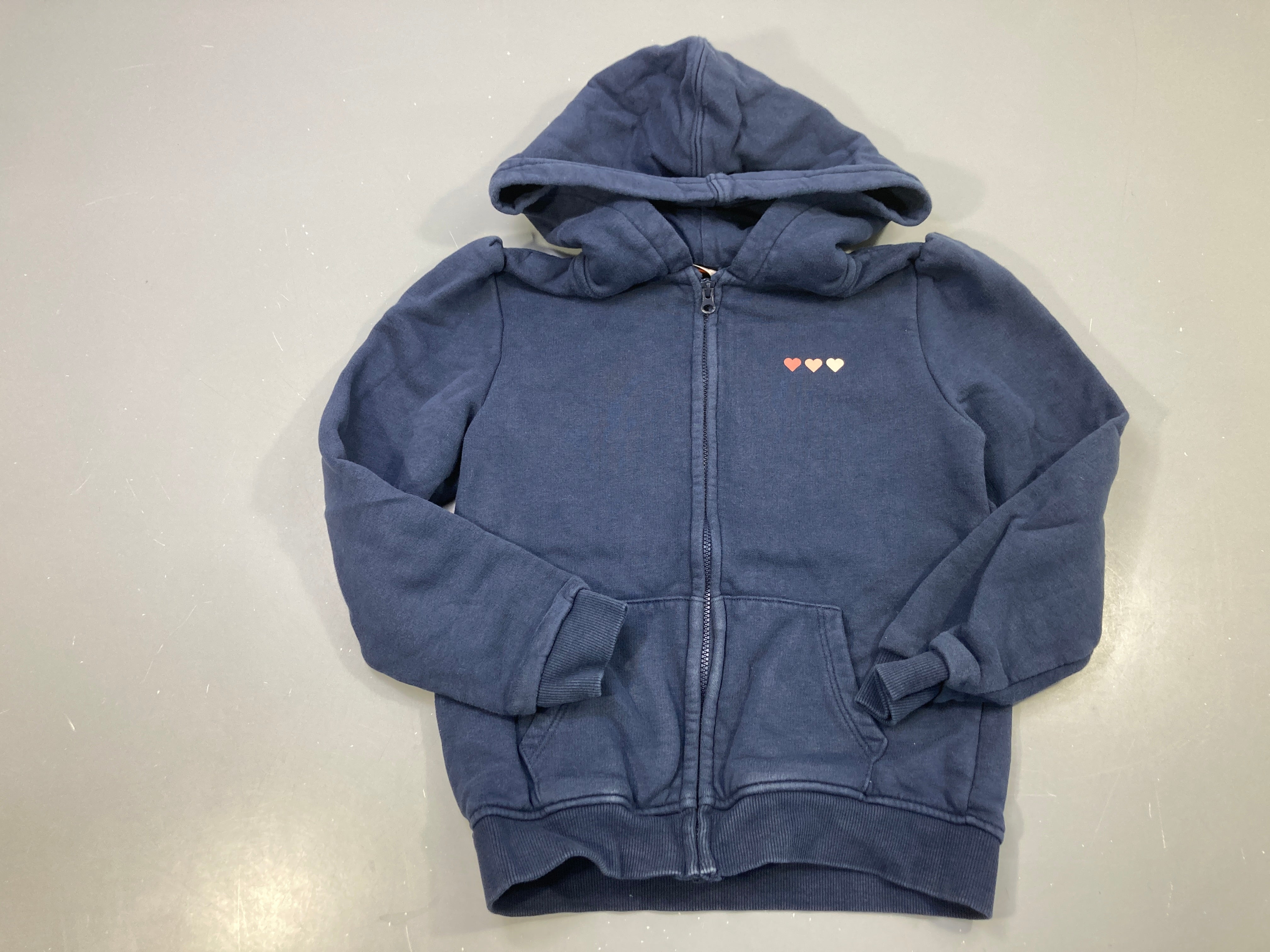 Sweat zippé capuche bleu marine, 3 coeurs pastel