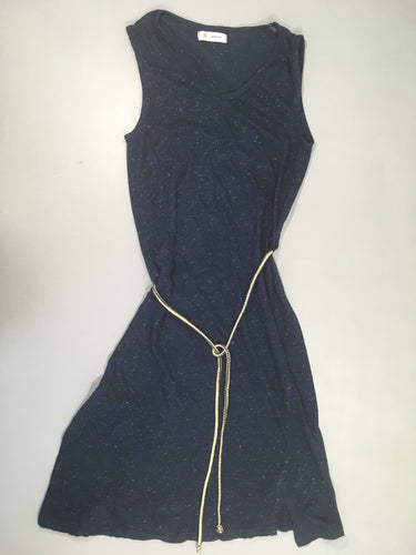 Tunique s.m jersey bleu foncé flammé fil doré ceintur corde, moins cher chez Petit Kiwi