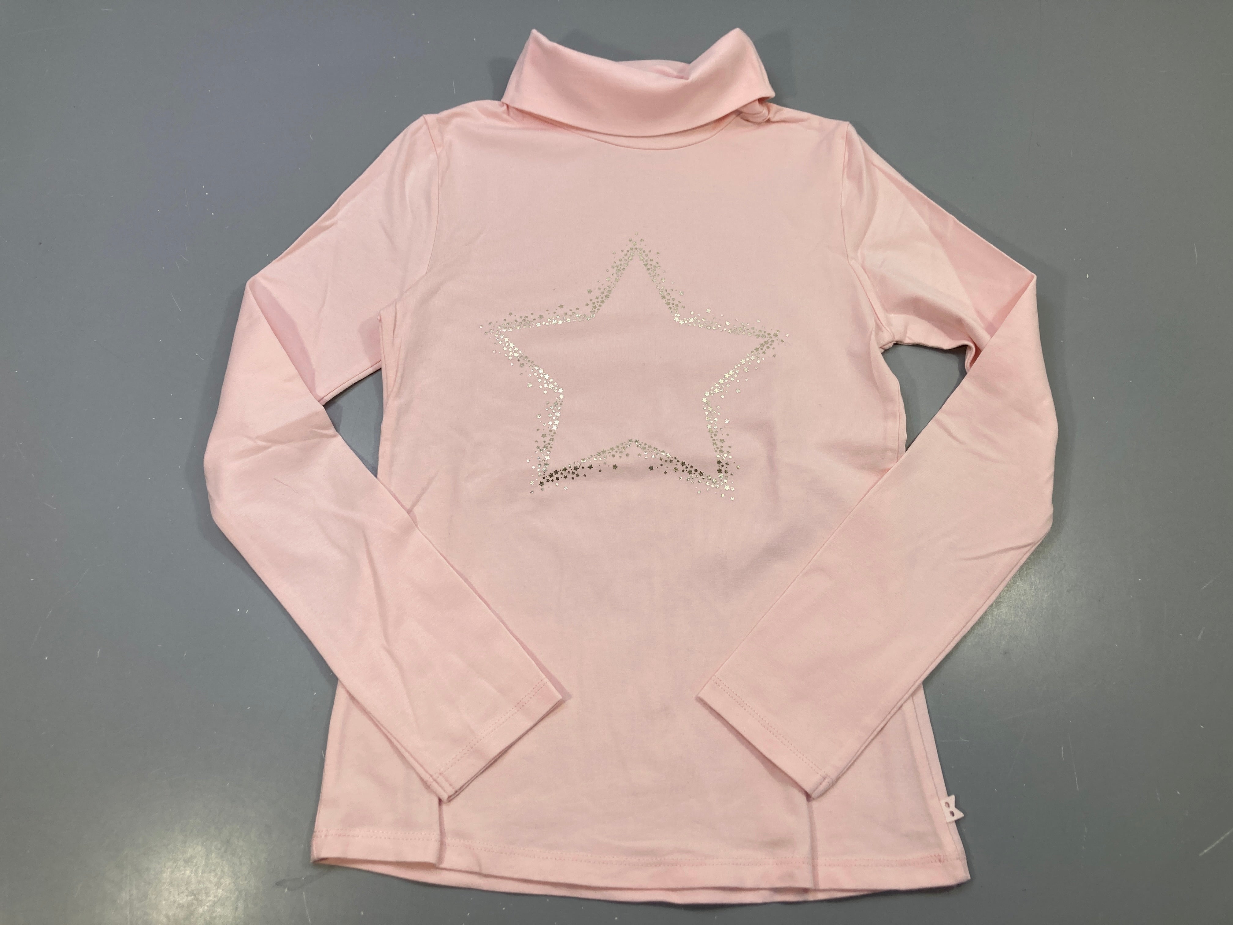 T-shirt m.l col roulé rose, étoile pailletée