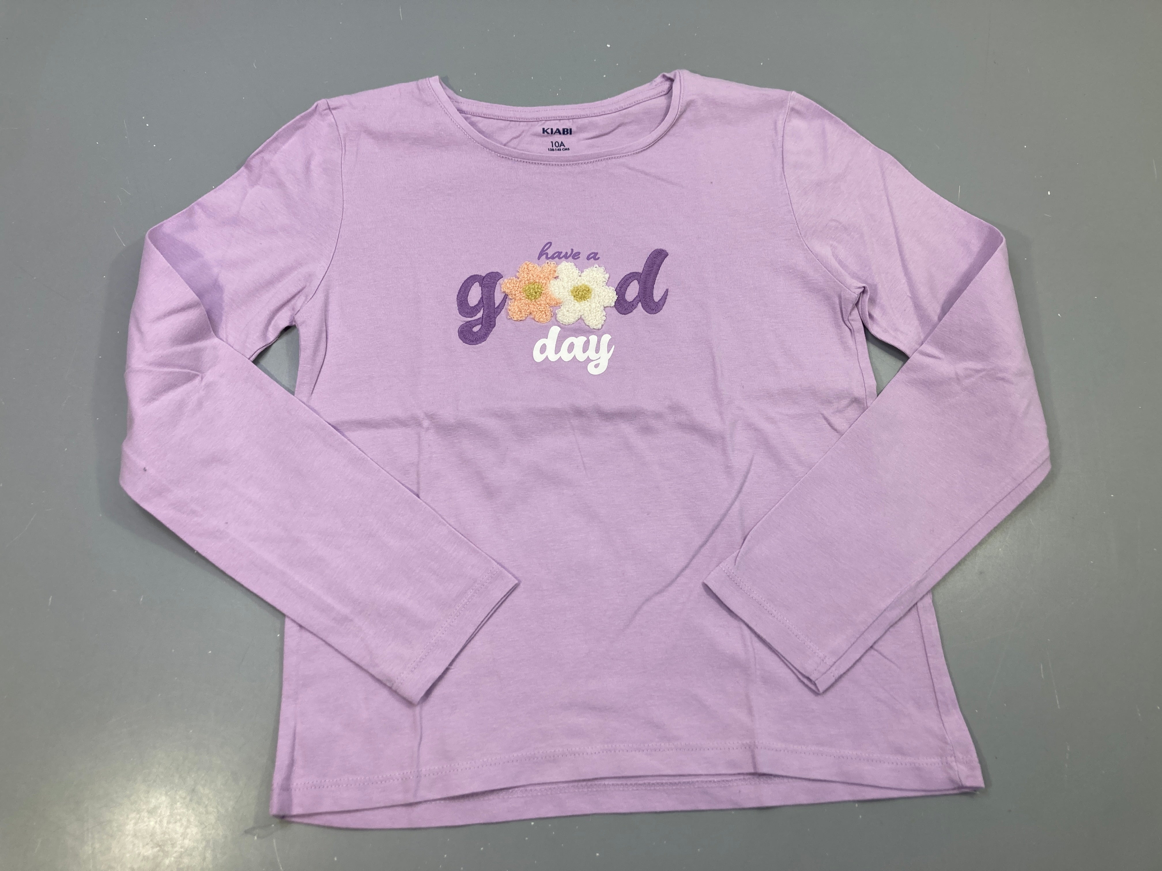 T-shirt m.l lilas, brodé have a good day, fleurs