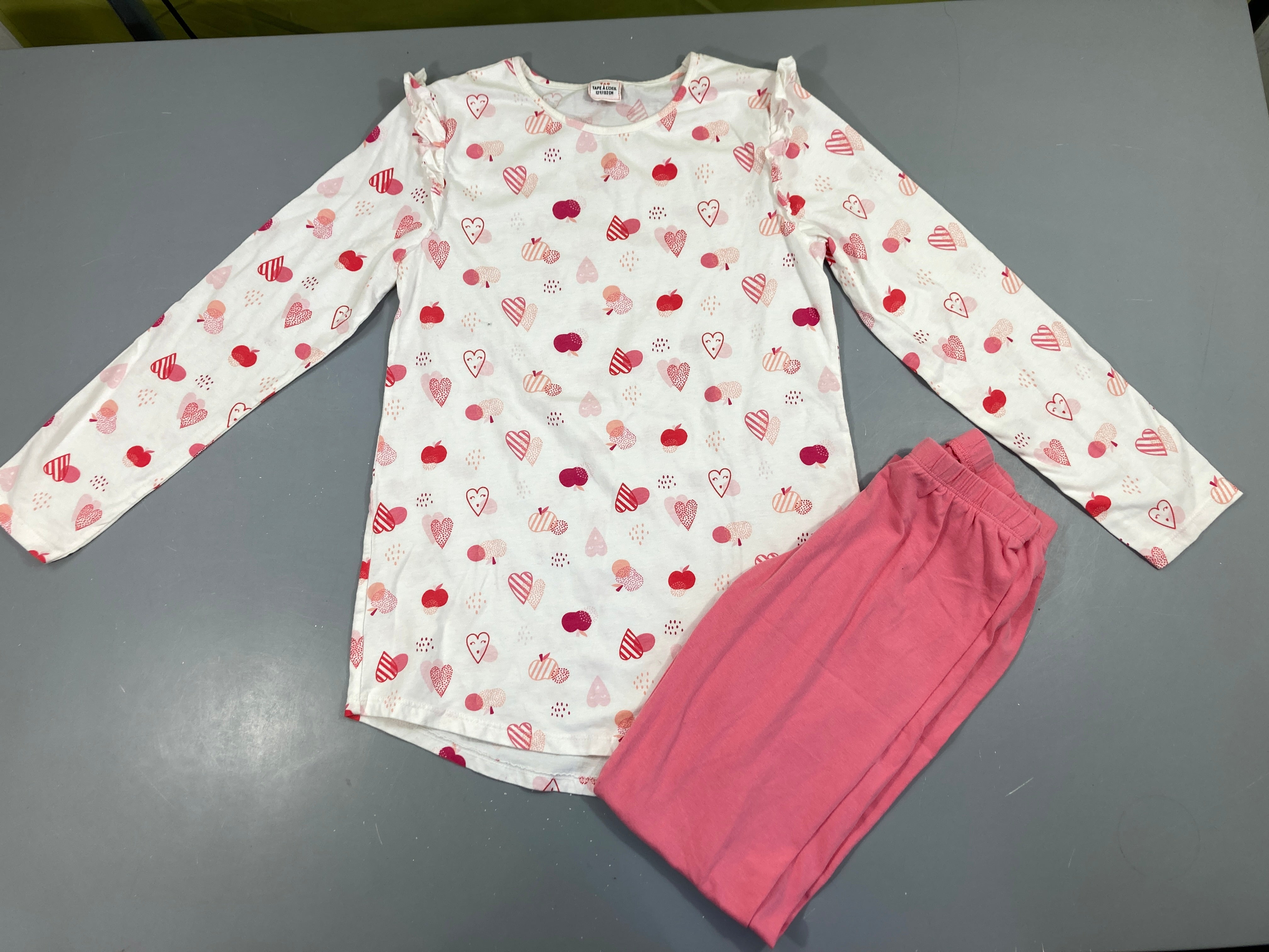 Pyjama 2pcs jersey blanc/rose pommes